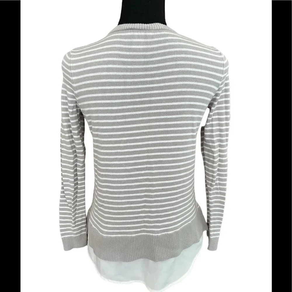 LOFT cotton layered look striped sweater with white shirttail hem , size XSP.